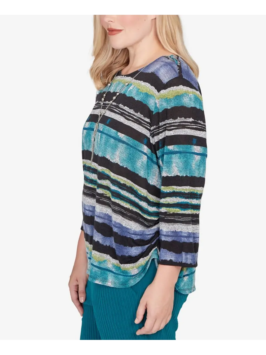 Топ Petite Lake Champlain Biadere Melange Stripe с ожерельем Alfred Dunner — изображение 3 из 5, черный мульти