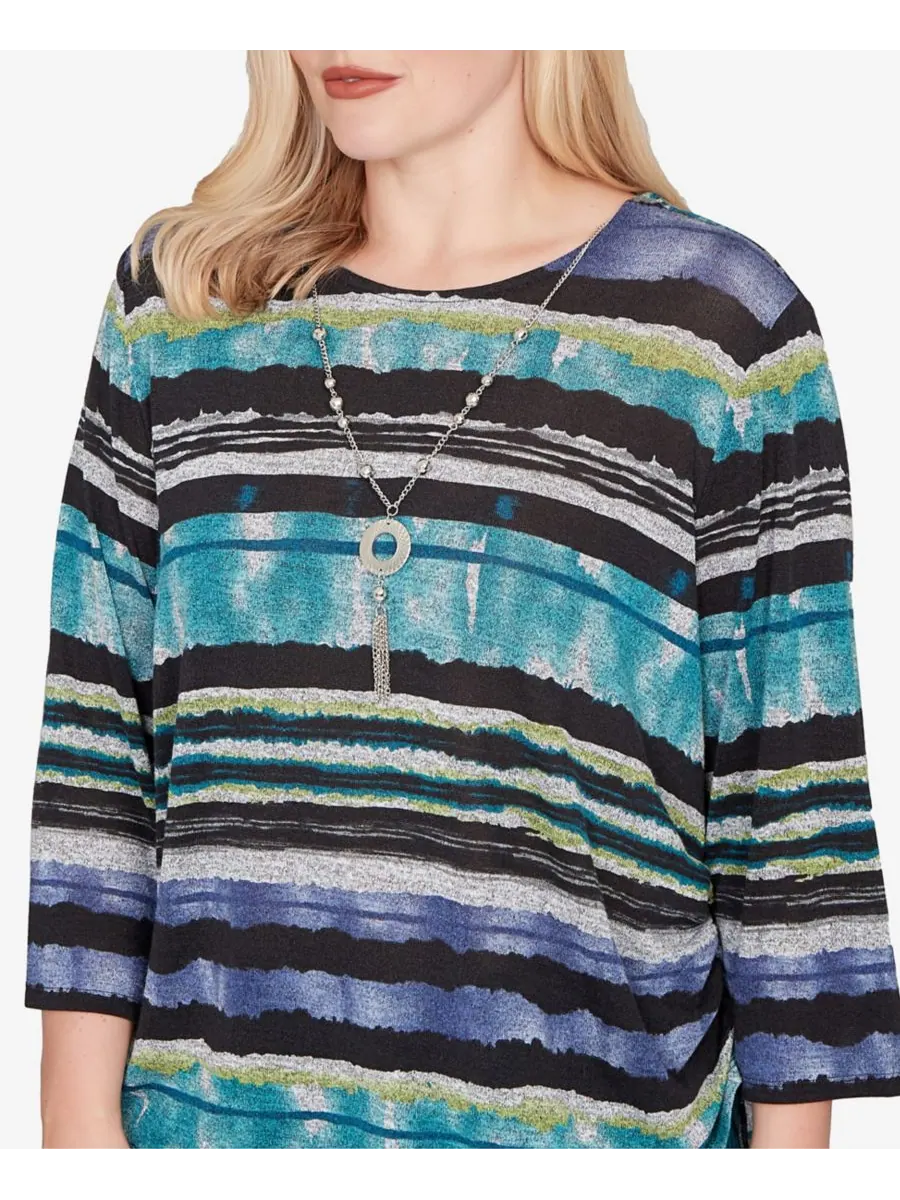 Топ Petite Lake Champlain Biadere Melange Stripe с ожерельем Alfred Dunner — изображение 4 из 5, черный мульти