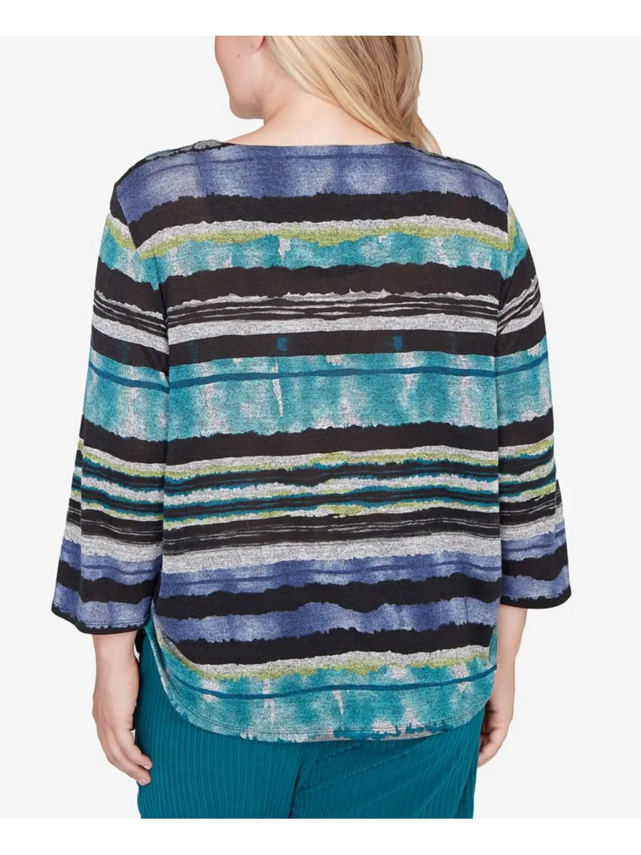 Топ Petite Lake Champlain Biadere Melange Stripe с ожерельем Alfred Dunner — изображение 5 из 5, черный мульти