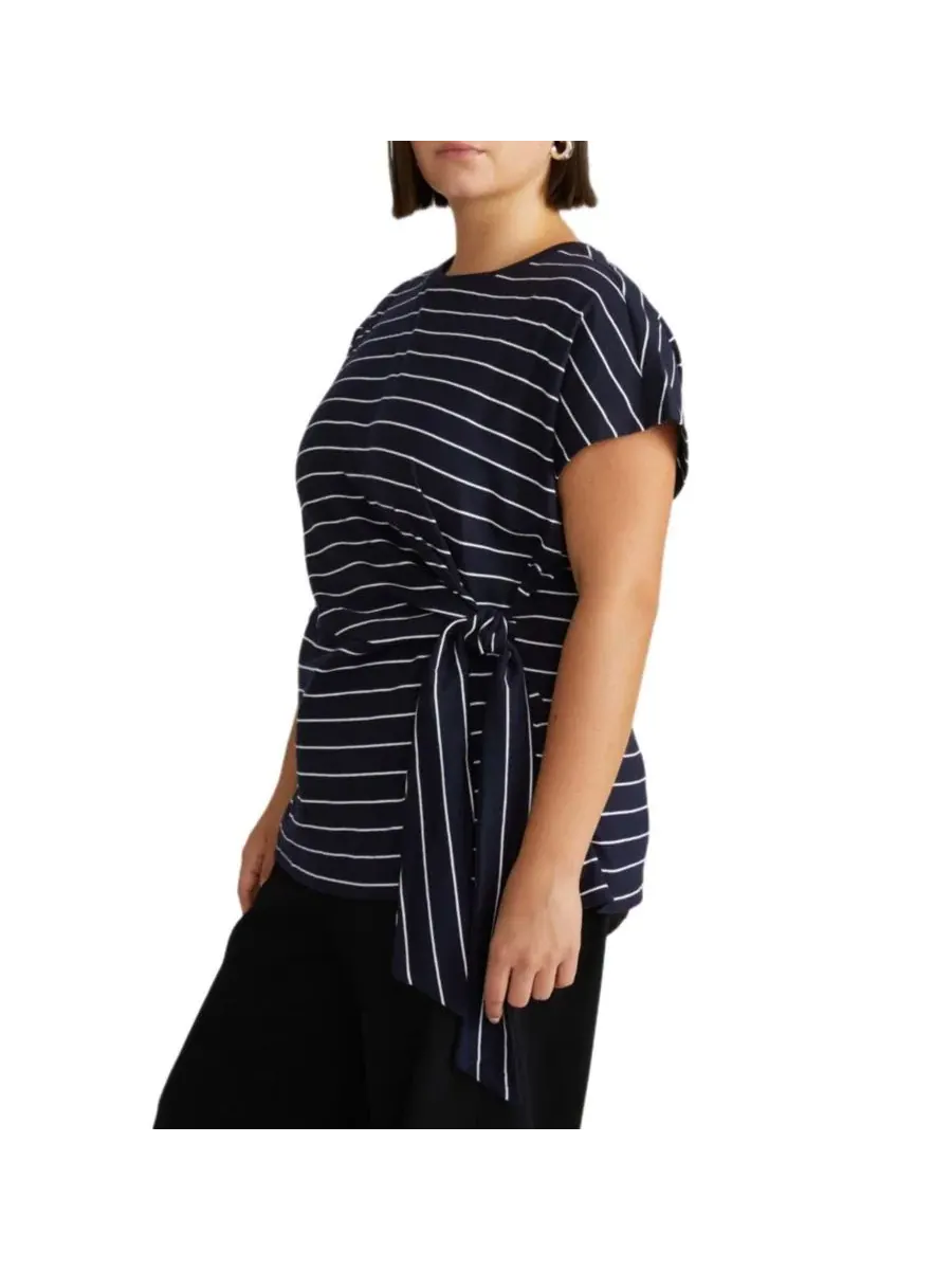 Футболка с завязкой Crescent Breton Stripe Universal Standard — изображение 2 из 5, темно-синий
