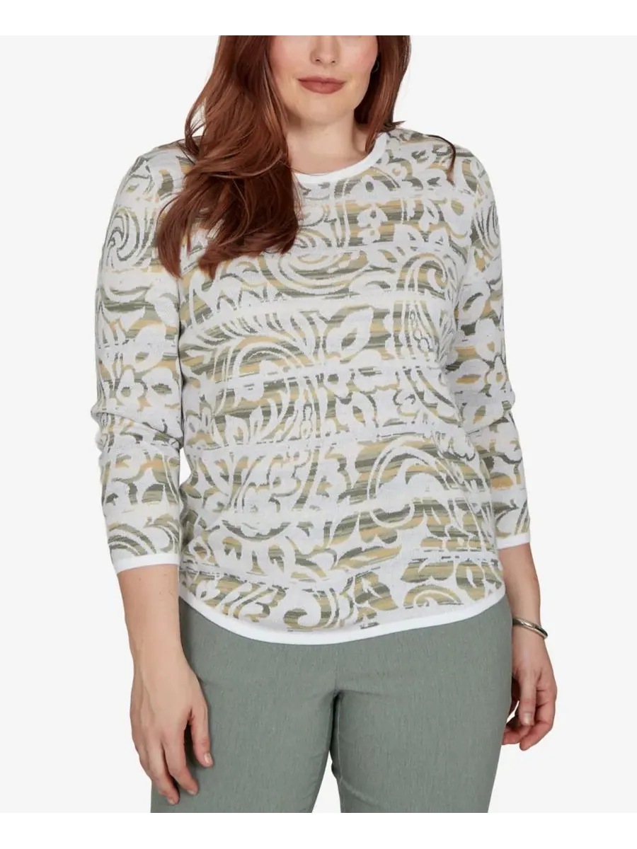 Женский свитер с принтом пейсли и полосой, модель Provence Paisley Stripe Spacedye Alfred Dunner — изображение 1 из 5
