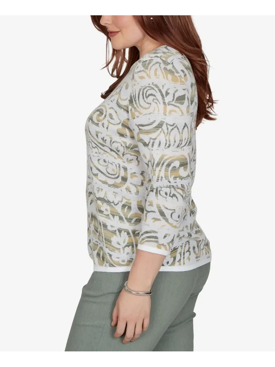Женский свитер с принтом пейсли и полосой, модель Provence Paisley Stripe Spacedye Alfred Dunner — изображение 3 из 5