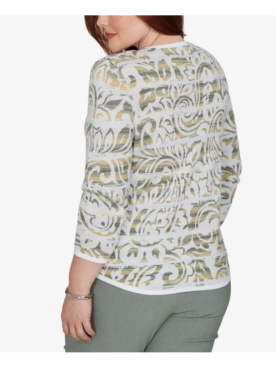 Женский свитер с принтом пейсли и полосой, модель Provence Paisley Stripe Spacedye Alfred Dunner — изображение 5 из 5