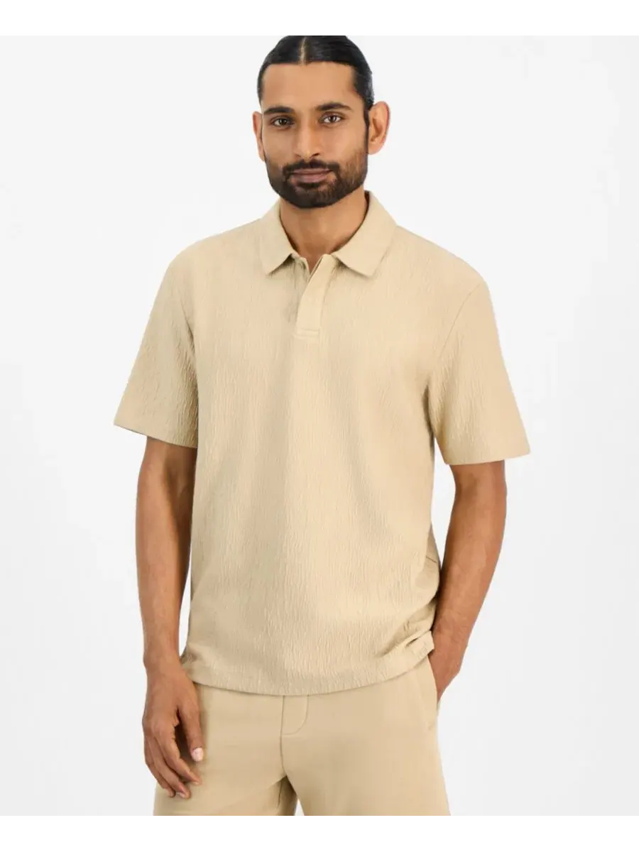Поло из интерлока с защипами Classic Fit, модель Denopolo Creased Interlock Hugo Boss — изображение 1 из 4, бежевый