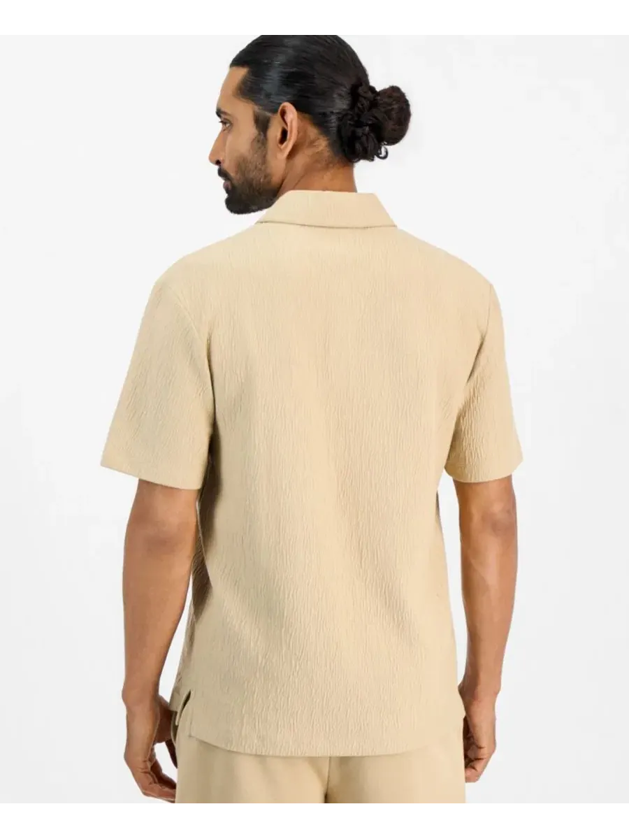 Поло из интерлока с защипами Classic Fit, модель Denopolo Creased Interlock Hugo Boss — изображение 4 из 4, бежевый