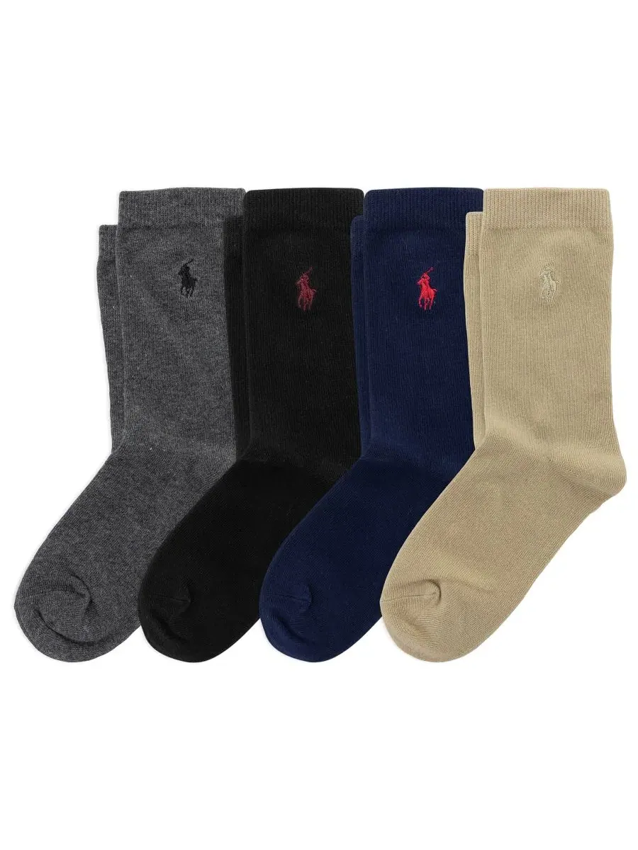 Комплект носков хлопковых с вышивкой Pony Polo Ralph Lauren — изображение 1 из 6, бежевый/мульти
