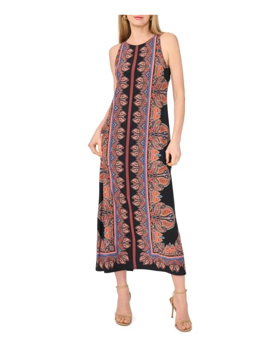 Платье-миди без рукавов с принтом, модель Printed Sleeveless Crewneck Midi Dress Vince Camuto