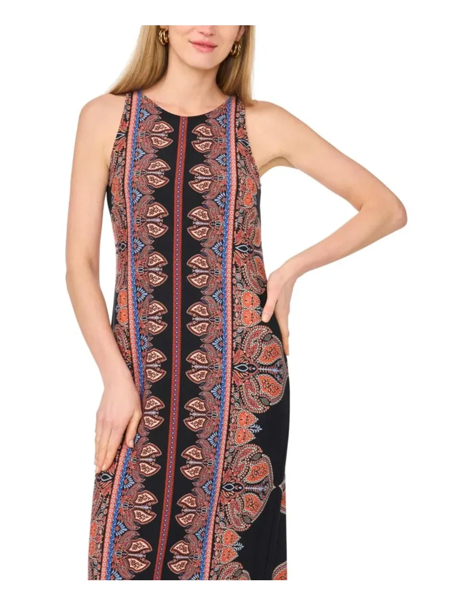 Платье-миди без рукавов с принтом, модель Printed Sleeveless Crewneck Midi Dress Vince Camuto — изображение 2 из 3, красный