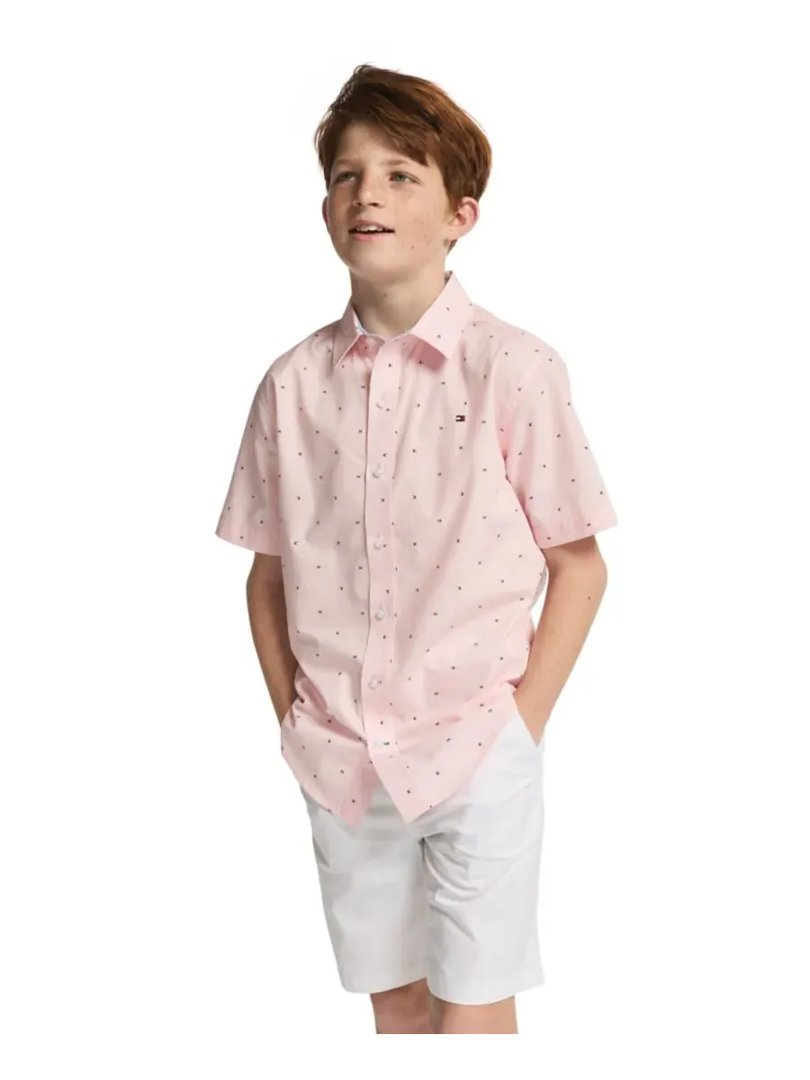 Детская тканая футболка с коротким рукавом Tommy Flag для мальчиков 8-20 лет Tommy Hilfiger — изображение 1 из 8, розовый