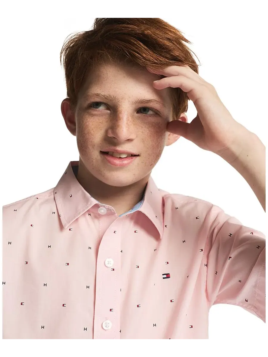 Детская тканая футболка с коротким рукавом Tommy Flag для мальчиков 8-20 лет Tommy Hilfiger — изображение 2 из 8, розовый