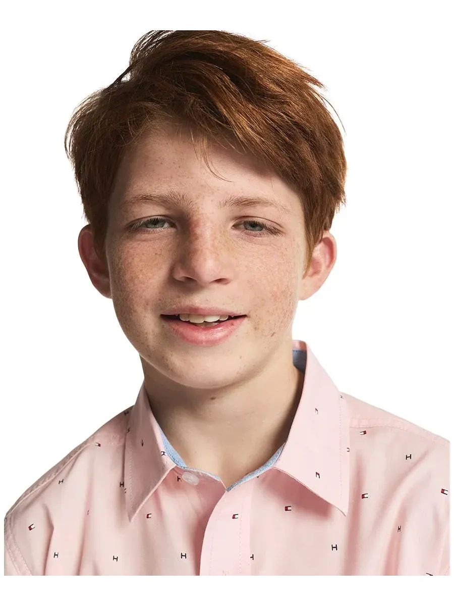 Детская тканая футболка с коротким рукавом Tommy Flag для мальчиков 8-20 лет Tommy Hilfiger — изображение 3 из 8, розовый