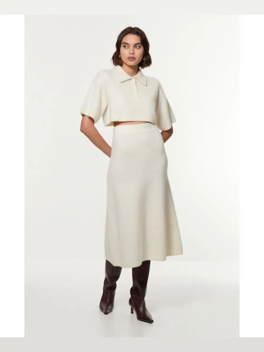 Юбка трикотажная Alpaca Wool Fluffy Full Knit Karen Millen — изображение 3 из 8, белый