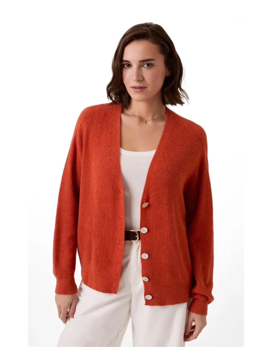 Кардиган свободного кроя с V-образным вырезом Slouchy Ribbed Celtic & Co. — изображение 1 из 7, оранжевый