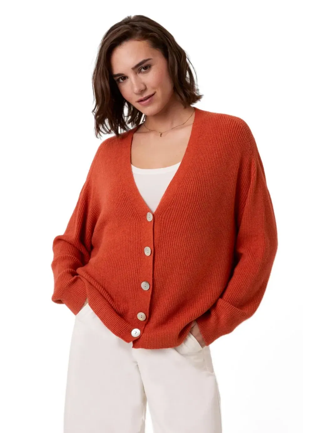 Кардиган свободного кроя с V-образным вырезом Slouchy Ribbed Celtic & Co. — изображение 2 из 7, оранжевый