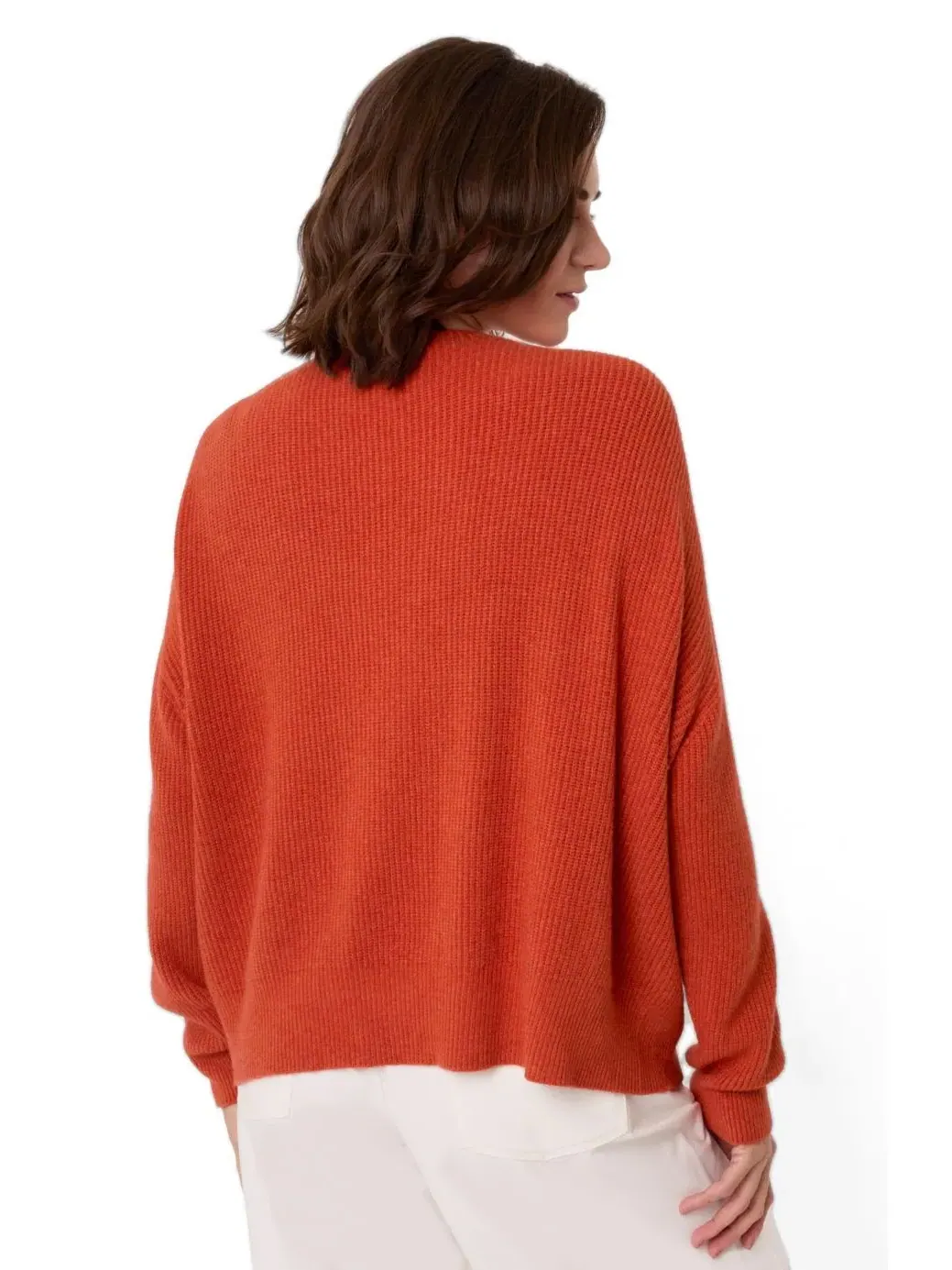 Кардиган свободного кроя с V-образным вырезом Slouchy Ribbed Celtic & Co. — изображение 3 из 7, оранжевый