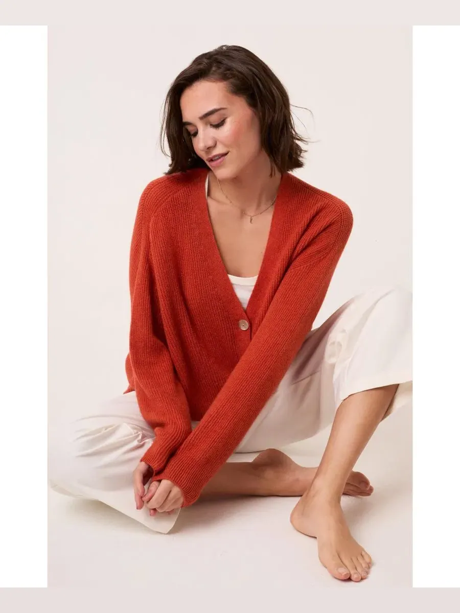 Кардиган свободного кроя с V-образным вырезом Slouchy Ribbed Celtic & Co. — изображение 4 из 7, оранжевый