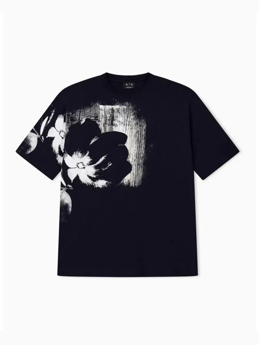 Футболка с открытым цветочным принтом A|X Armani Exchange — изображение 1 из 5, глубокий темно-синий