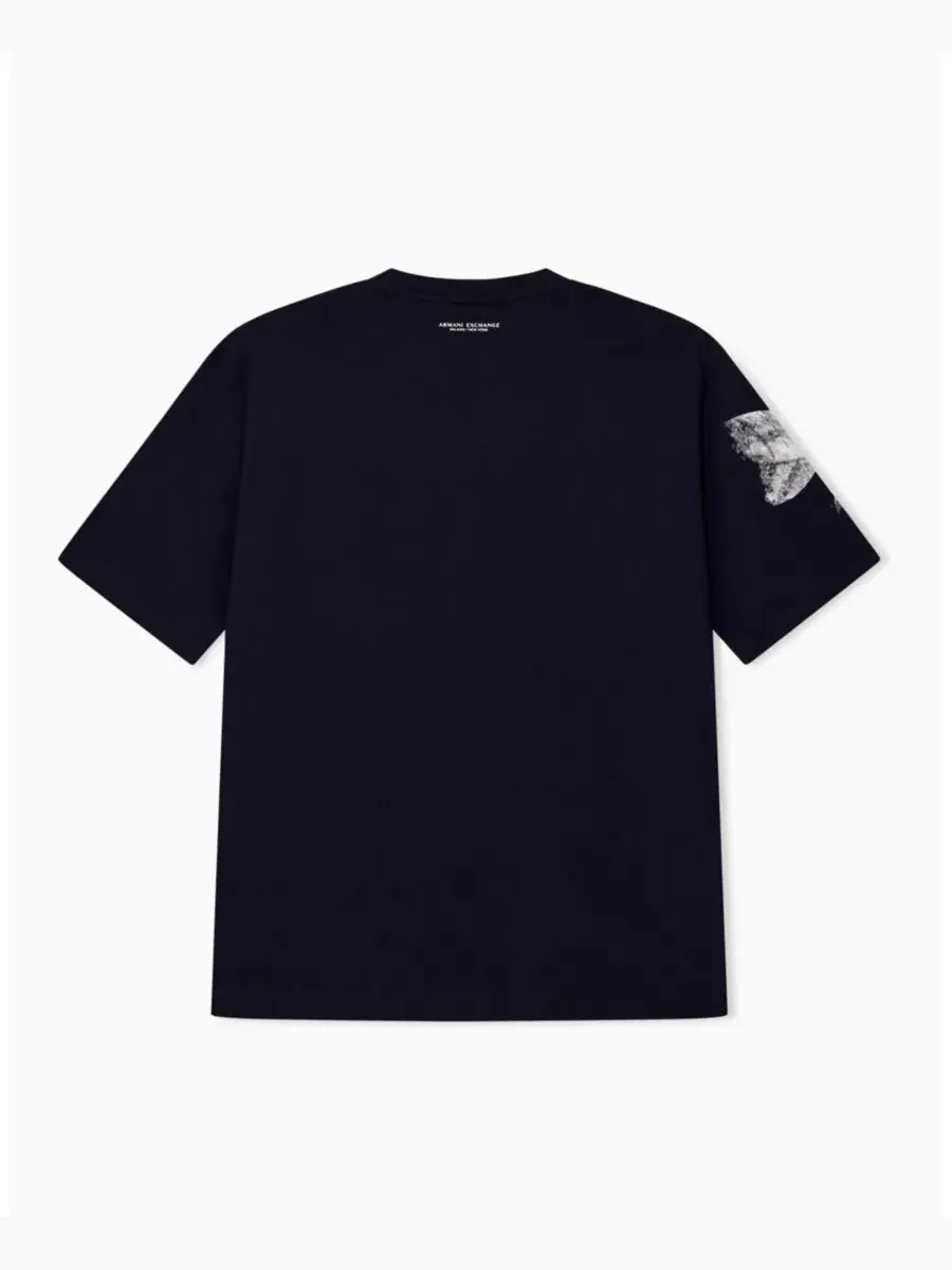 Футболка с открытым цветочным принтом A|X Armani Exchange — изображение 2 из 5, глубокий темно-синий