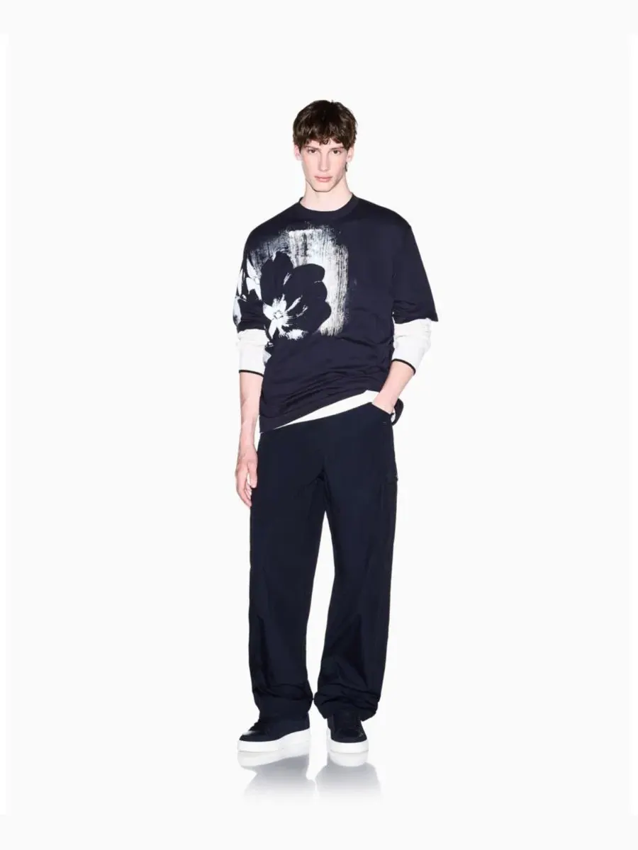 Футболка с открытым цветочным принтом A|X Armani Exchange — изображение 3 из 5, глубокий темно-синий