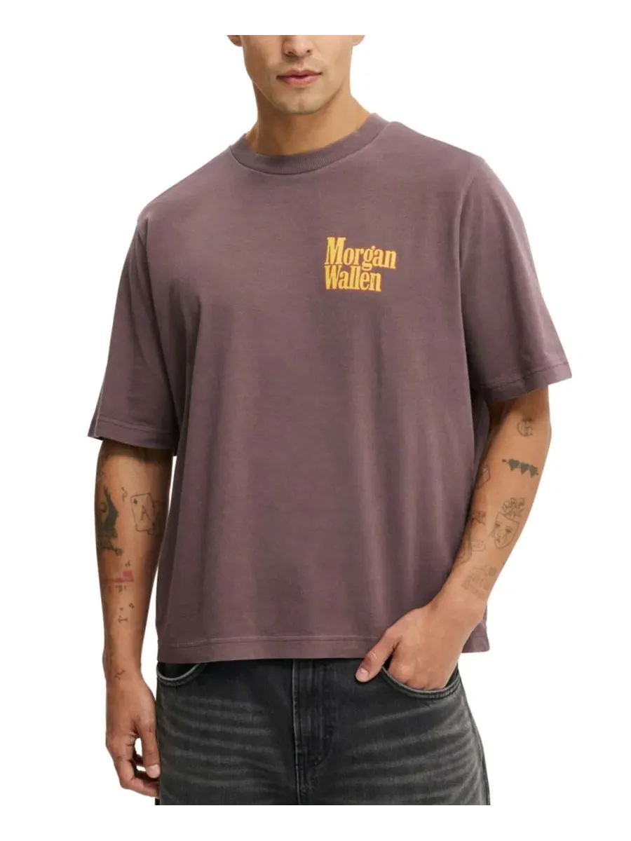 Футболка cropped с принтом Timeless Music COTTON ON, Dark Oak / Morgan Wallen - Pick Up Tr