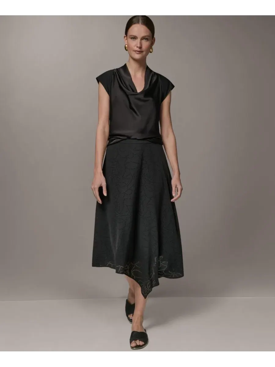 Юбка с лазерной перфорацией и асимметричным подолом Donna Karan New York — изображение 2 из 7, черный