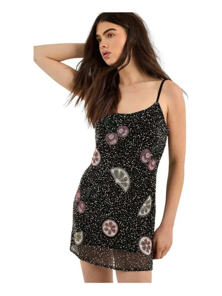 Платье мини с фруктовым декором и тонкими бретелями Nasty Gal — изображение 1 из 4, черный