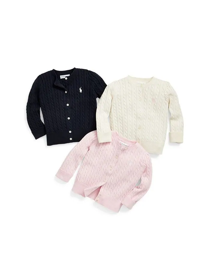 Хлопковый кардиган косой вязки для маленьких девочек Polo Ralph Lauren — изображение 3 из 5, темно-синий