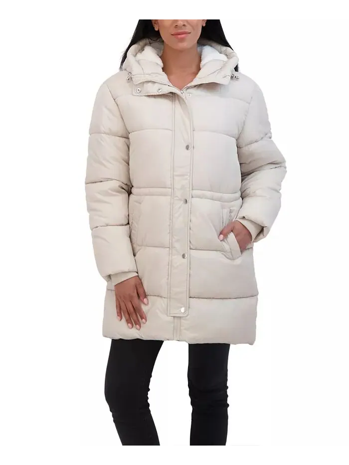 Женское стеганое пальто 3/4 с капюшоном, на подкладке и с кулиской на талии Sebby Collection