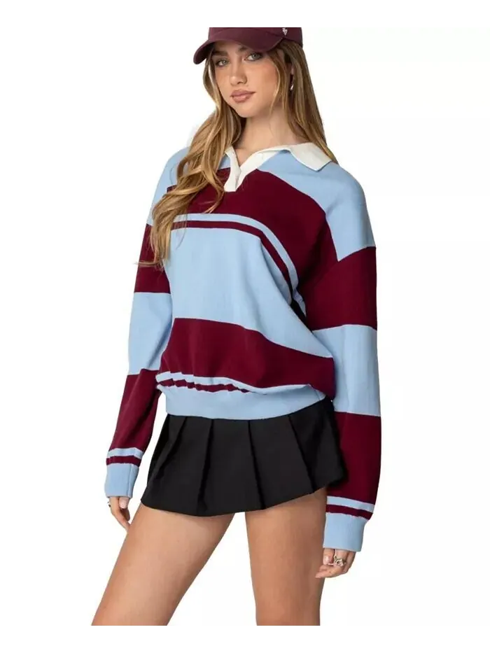 Женский свитер-поло Kian в полоску Edikted — изображение 4 из 5, мульти