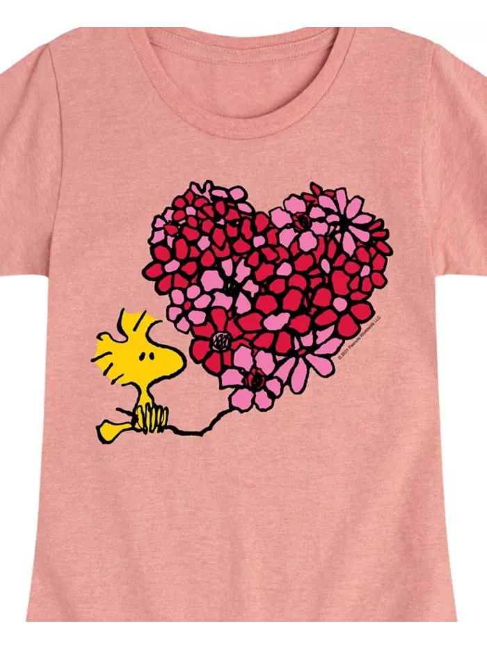 Футболка с коротким рукавом Big Girls Woodstock с принтом в виде цветов и сердца Peanuts — изображение 3 из 3, розовый