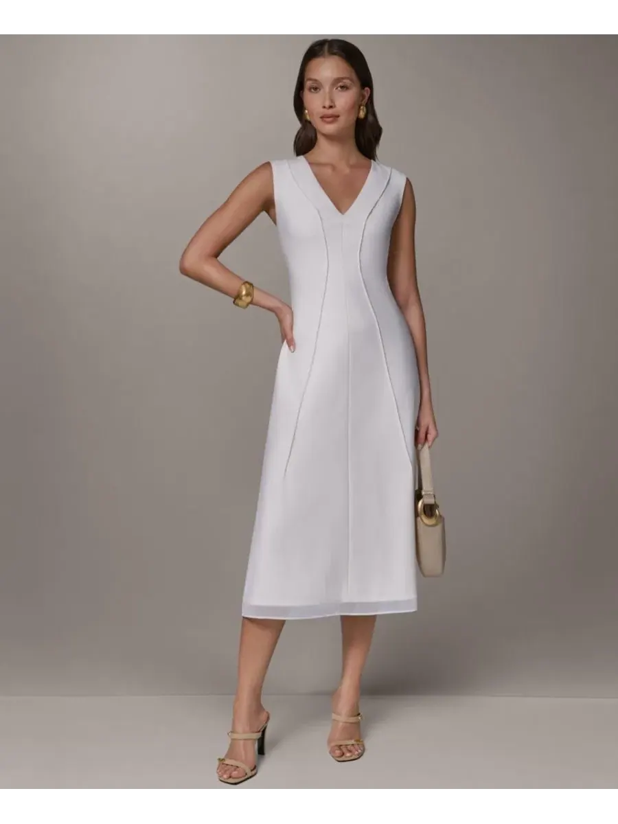 Платье миди без рукавов с V-образным вырезом Donna Karan New York — изображение 1 из 5, белый