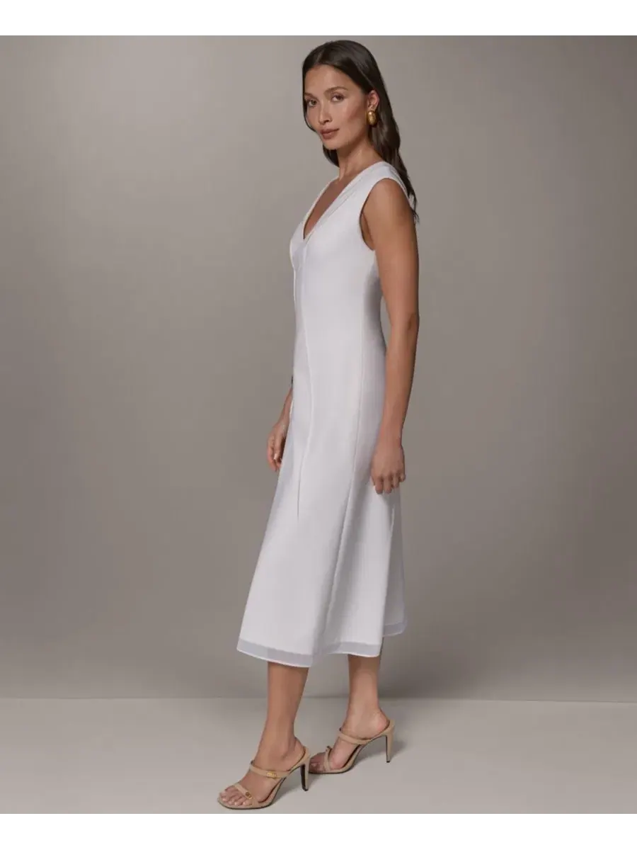 Платье миди без рукавов с V-образным вырезом Donna Karan New York — изображение 2 из 5, белый