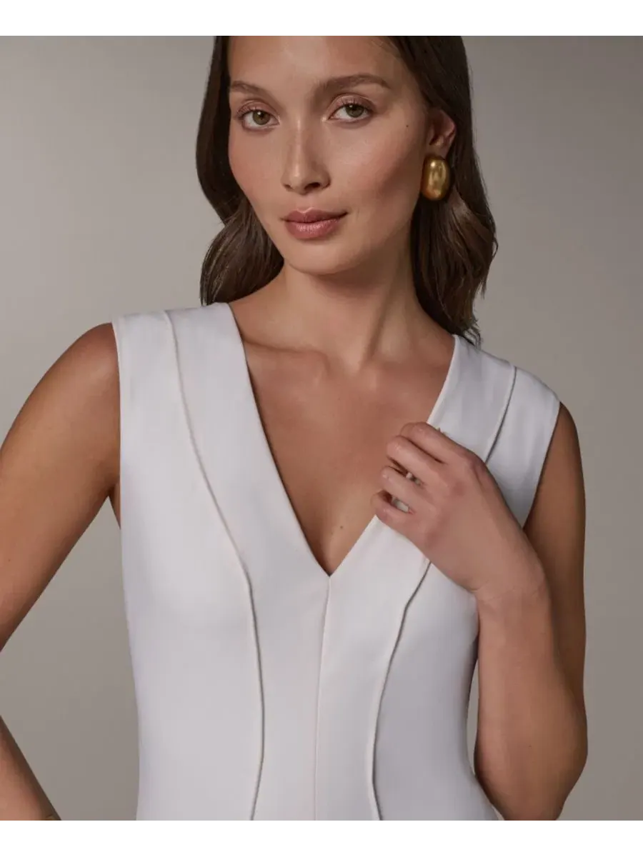 Платье миди без рукавов с V-образным вырезом Donna Karan New York — изображение 3 из 5, белый