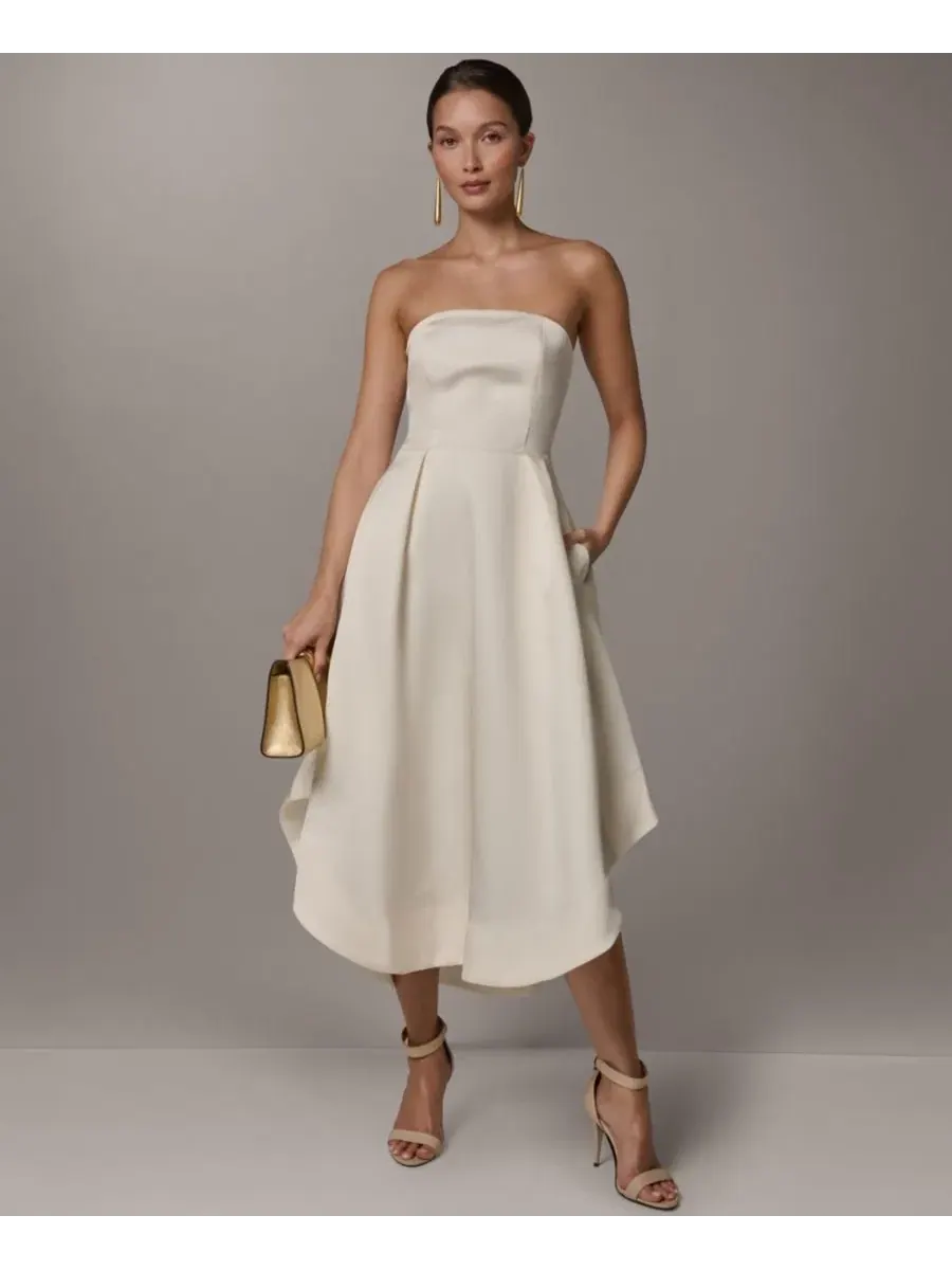 Платье-трапеция с запахом без рукавов Donna Karan New York — изображение 1 из 5, бежевый