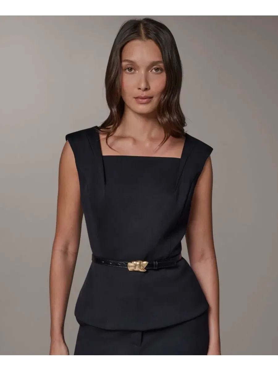 Топ без рукавов с квадратным вырезом и поясом Donna Karan New York — изображение 1 из 9, черный