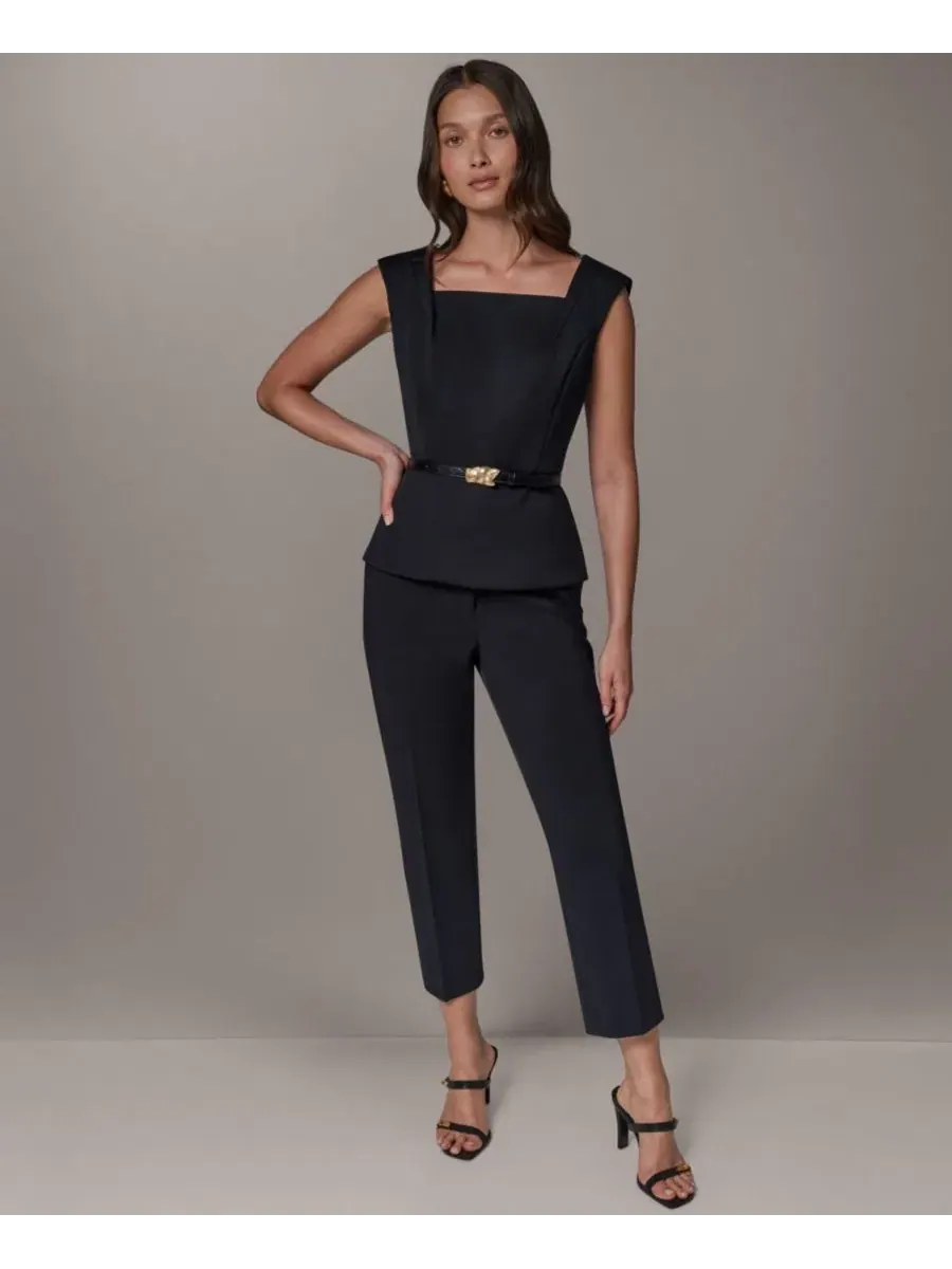 Топ без рукавов с квадратным вырезом и поясом Donna Karan New York — изображение 2 из 9, черный