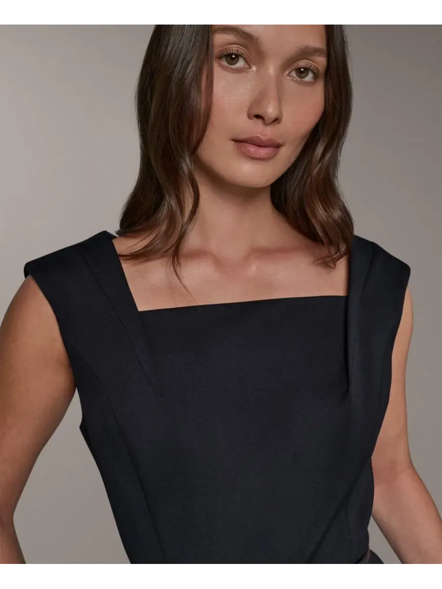 Топ без рукавов с квадратным вырезом и поясом Donna Karan New York — изображение 4 из 9, черный