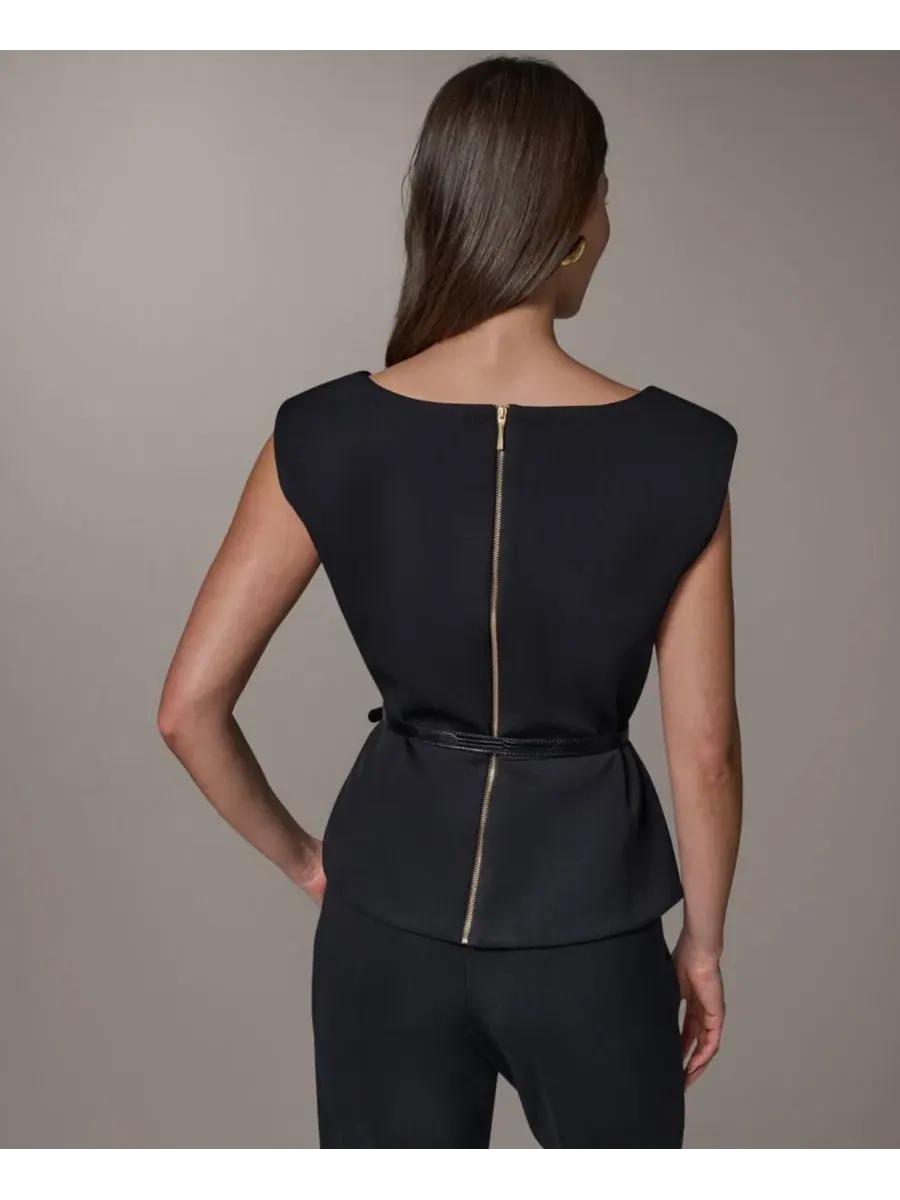Топ без рукавов с квадратным вырезом и поясом Donna Karan New York — изображение 5 из 9, черный