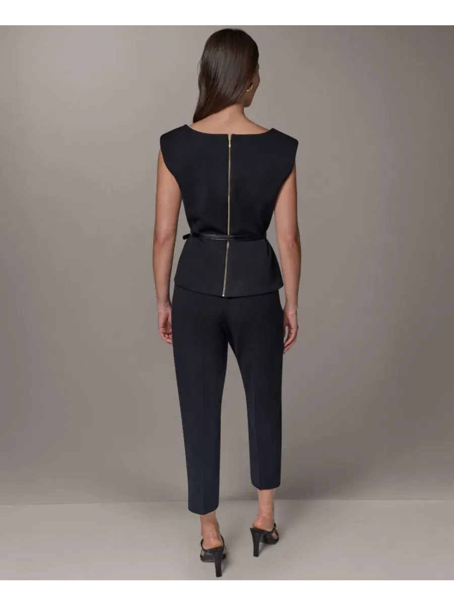 Топ без рукавов с квадратным вырезом и поясом Donna Karan New York — изображение 7 из 9, черный