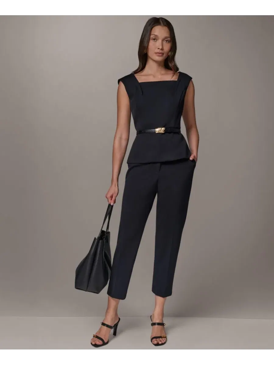 Топ без рукавов с квадратным вырезом и поясом Donna Karan New York — изображение 9 из 9, черный