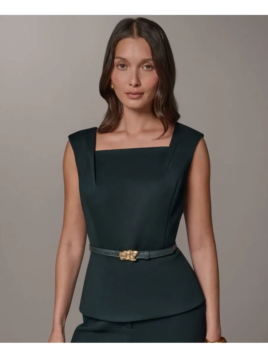 Топ без рукавов с квадратным вырезом и поясом Donna Karan New York — изображение 1 из 9, черный