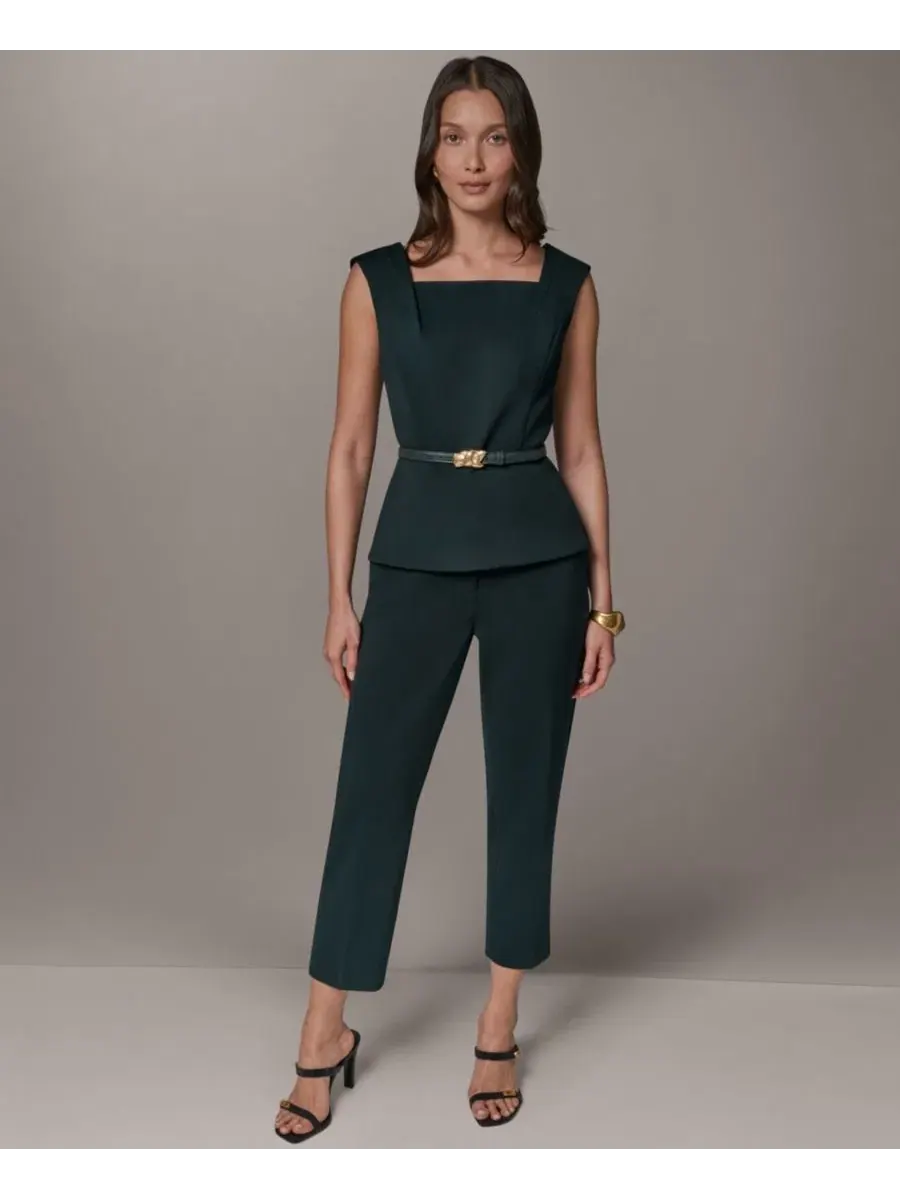 Топ без рукавов с квадратным вырезом и поясом Donna Karan New York — изображение 2 из 9, черный