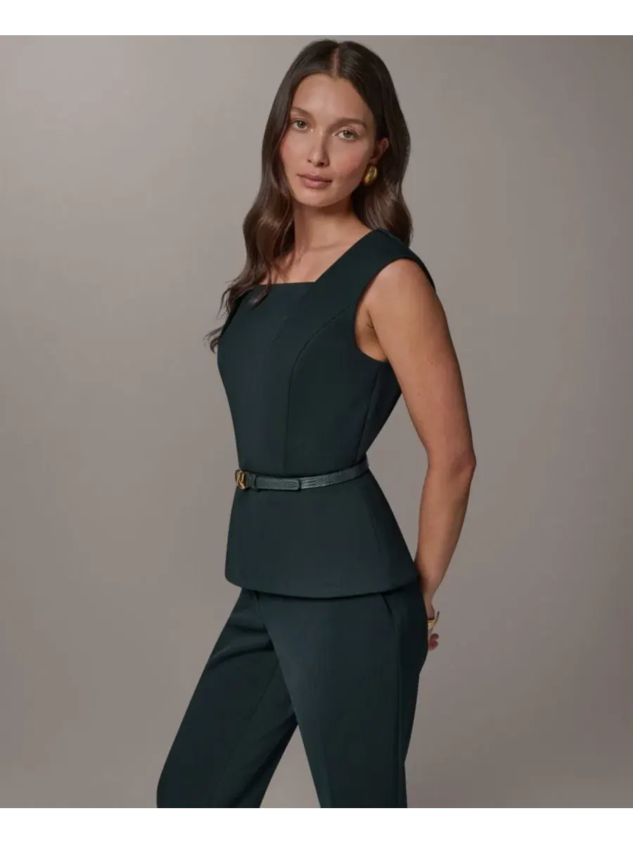Топ без рукавов с квадратным вырезом и поясом Donna Karan New York — изображение 3 из 9, черный
