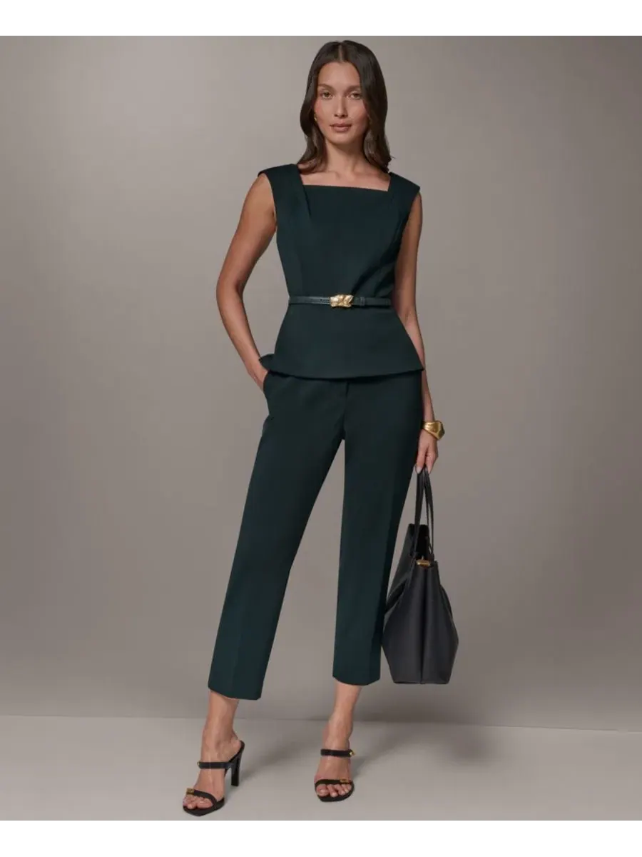Топ без рукавов с квадратным вырезом и поясом Donna Karan New York — изображение 9 из 9, черный