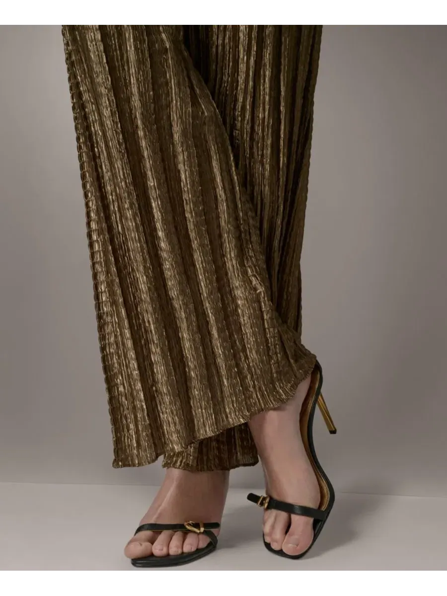 Широкие брюки с плиссировкой Donna Karan New York — изображение 6 из 8, золото