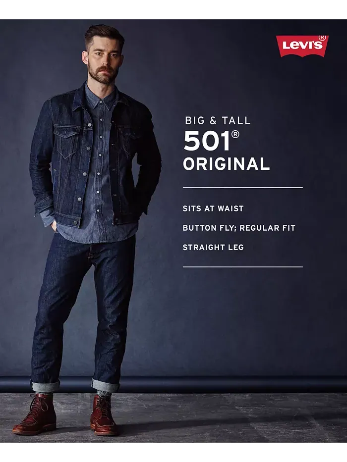 Мужские джинсы 501 Original Fit больших размеров Levi's — изображение 6 из 7, серый