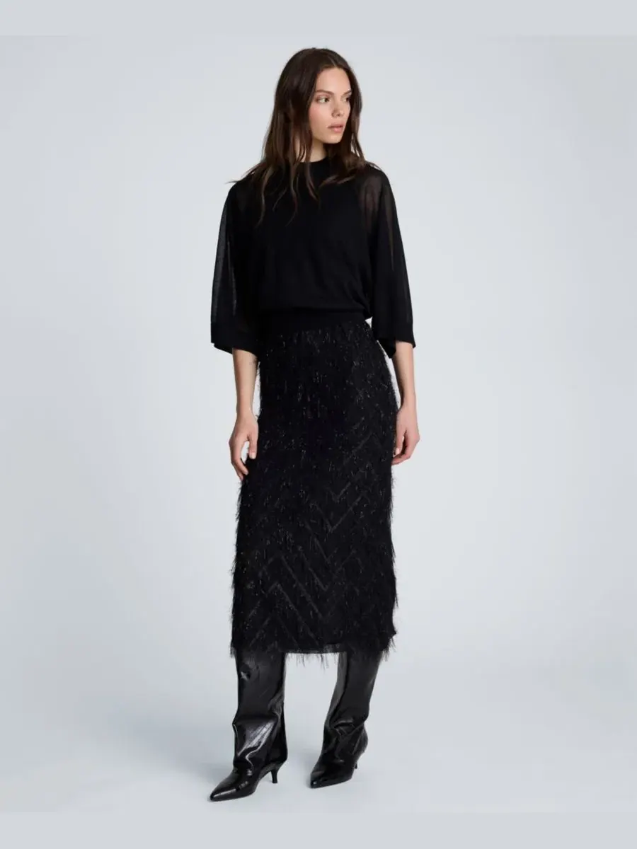Платье миди с бахромой из органзы Kenneth Cole — изображение 2 из 5, черный