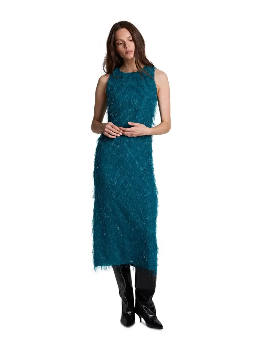 Платье миди с бахромой из органзы без рукавов Kenneth Cole, Teal Dusk — изображение 1 из 3