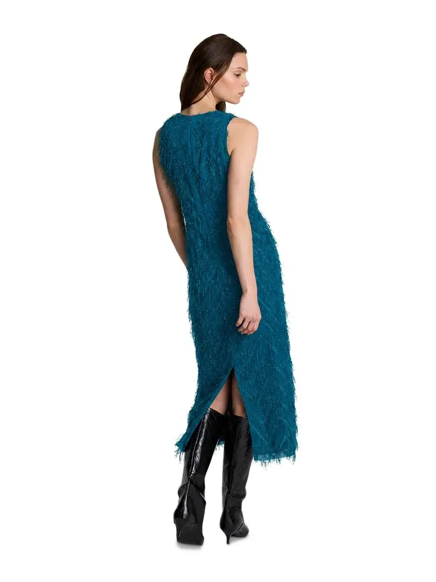Платье миди с бахромой из органзы без рукавов Kenneth Cole, Teal Dusk — изображение 3 из 3
