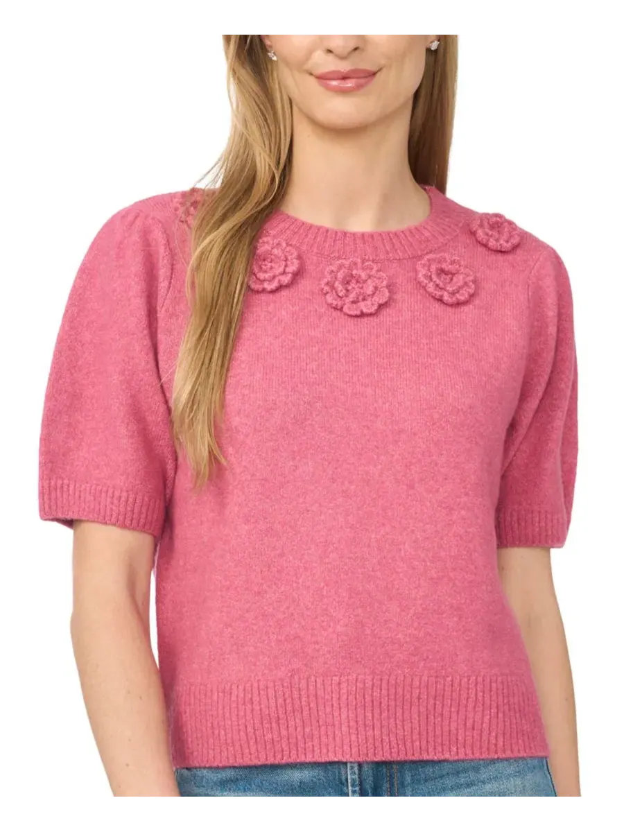 Женский свитер с коротким рукавом и цветочным декором Knit-Flower CeCe — изображение 2 из 4, розовый